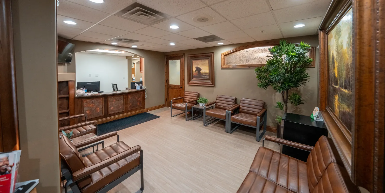 Cottonwood Heights waiting room with a view toward the front desk | Complete Smiles-Cottonwood Heights-Mountain View-Redwood-Utah